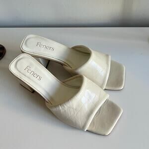 Feners Le Mule White patent block heel 8